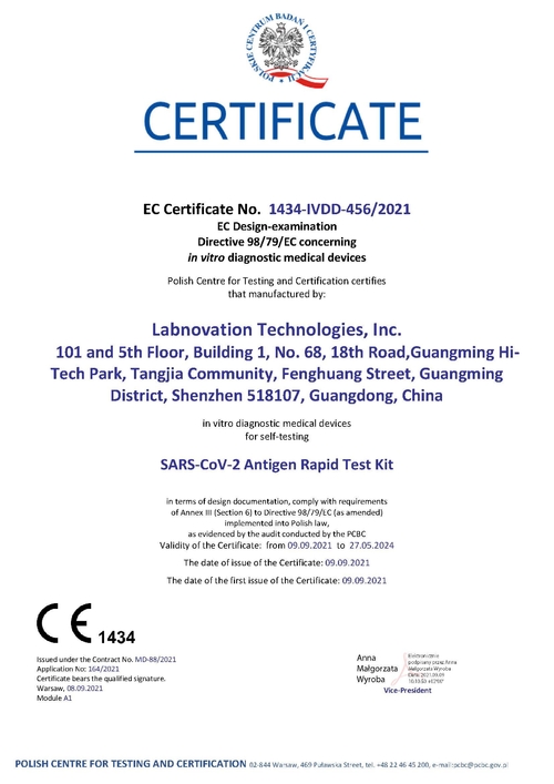 Zestaw szybkiego testu Antgen SARS-CoV-2 firmy Labnovation (do samodzielnego testowania) przeszedł certyfikat CE